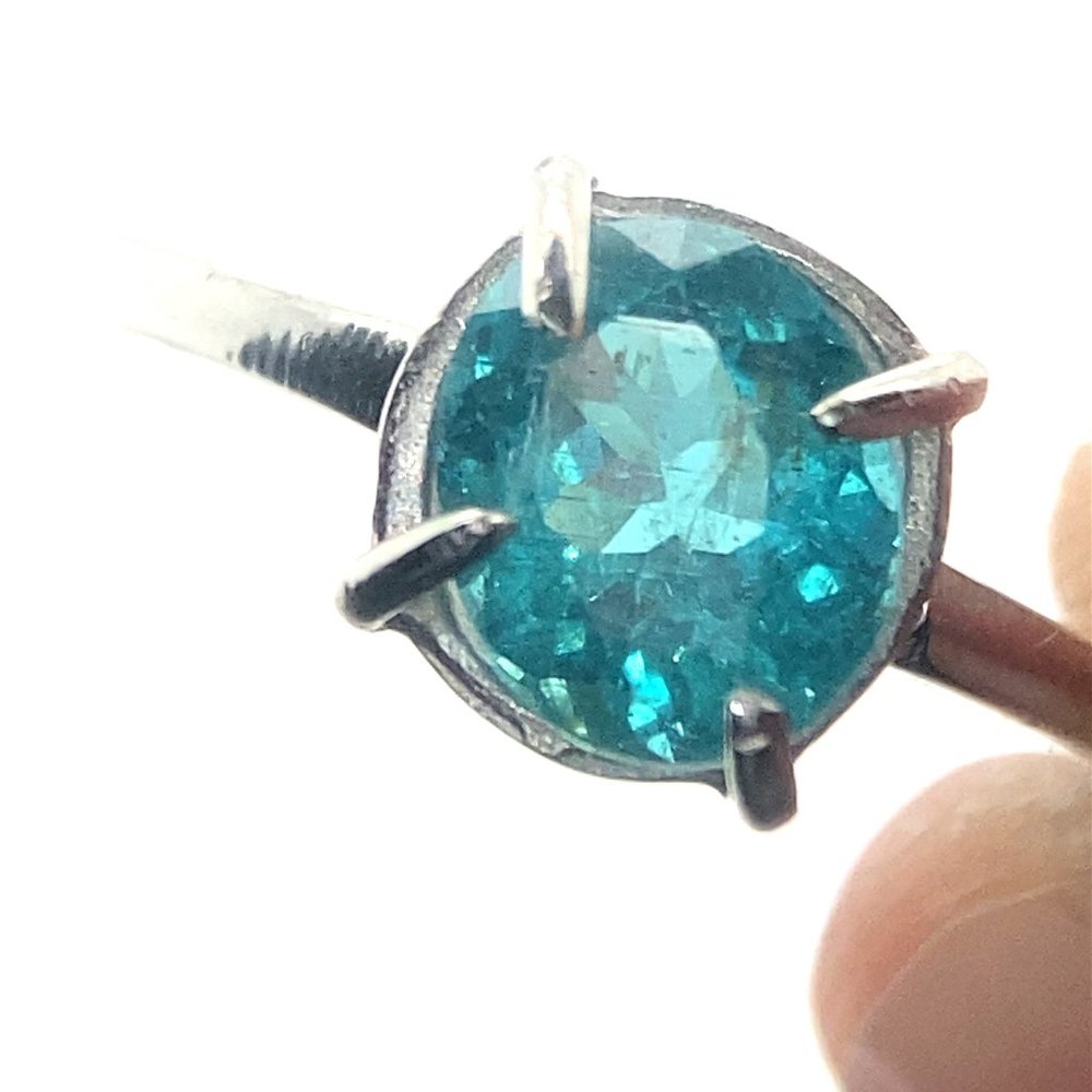 Paraiba Blue Apatite 1.24ct Platinum Finish Solid 925 Sterling Silver Ring